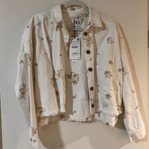 Zara white floral jean shirt